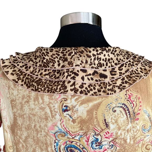 Agora Multicolor Print / Animal Print Accent Blouse MED Boho Gypsy Fairy Artsy - Picture 5 of 11
